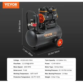 Mophorn Silent Druckluftkompressor 2800U/min 18L 70dB 900W
