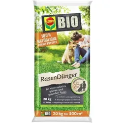 COMPO BIO Rasendünger, Natürliche Sofort- und Langzeitwirkung, Feingranulat, 20 kg, 500 m2, 28593