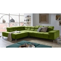 KAWOLA Ecksofa NELSON, Sofa Velvet, Recamiere rechts od. links, mit od. ohne Sitzvorzug, versch. Farben grün