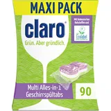 CLARO Multi All-in-1 Geschirrspül-Tabs - 90 Spülmaschinen-Tabs - phosphatfrei, umweltfreundlich & vegan - wasserlösliche Folie (Packung mit 2)