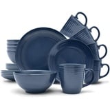 ECHTWERK 16-teiliges Vintage Kombiservice "Alicia" Modern-Design für 4 Personen, Stilvolles dunkelblaues Geschirrset aus Stoneware mit 4 x Speiseteller, 4 x Beilagenteller, 4 x Schüssel, 4 x Teetassen