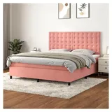 Lattenrost mit Matratze, Rosa, 180 x 200 cm, Samt, Plattform, mit Lattenhalter, einfache Montage, für Schlafzimmer, Erwachsene