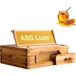 VEVOR Bienenstock-Starterset, mittlere Box, 100 % mit Bienenwachs beschichtetes natürliches Tannenholz, Langstroth-Bienenstock-Set mit 10 Rahmen und Mittelwänden, transparente Bienenfenster aus Acryl