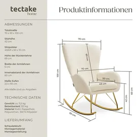 Tectake Schaukelstuhl Creme, Gold, Kunststoff, 70x100x93 cm, Wohnzimmer, Sessel, Schaukelstühle