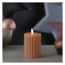 MARELIDA LED Kerze Liv Echtwachs gerillt geriffelt flackernd 12cm Timer altrosa