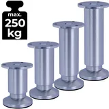 ID Dinkel 4er SET Möbelfüße Sofafuß Möbelbeine ALUMINIUM gebürstet Höhe 25 cm 38 mm stabile Ausführung Sofa