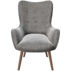 PLAYBOY - Sessel "BRIDGET" gepolsterter Lehnensessel, Samtstoff in Grau mit Massivholzfüssen, Retro-Design