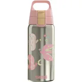 Sigg Trinkflasche Shield Therm One Fly Away - Kohlensäuregeeignet - Auslaufsicher - Spülmaschinenfest - BPA-frei - 90% recycelter Edelstahl - Brushed & Pink mit Vögeln - 0,5L