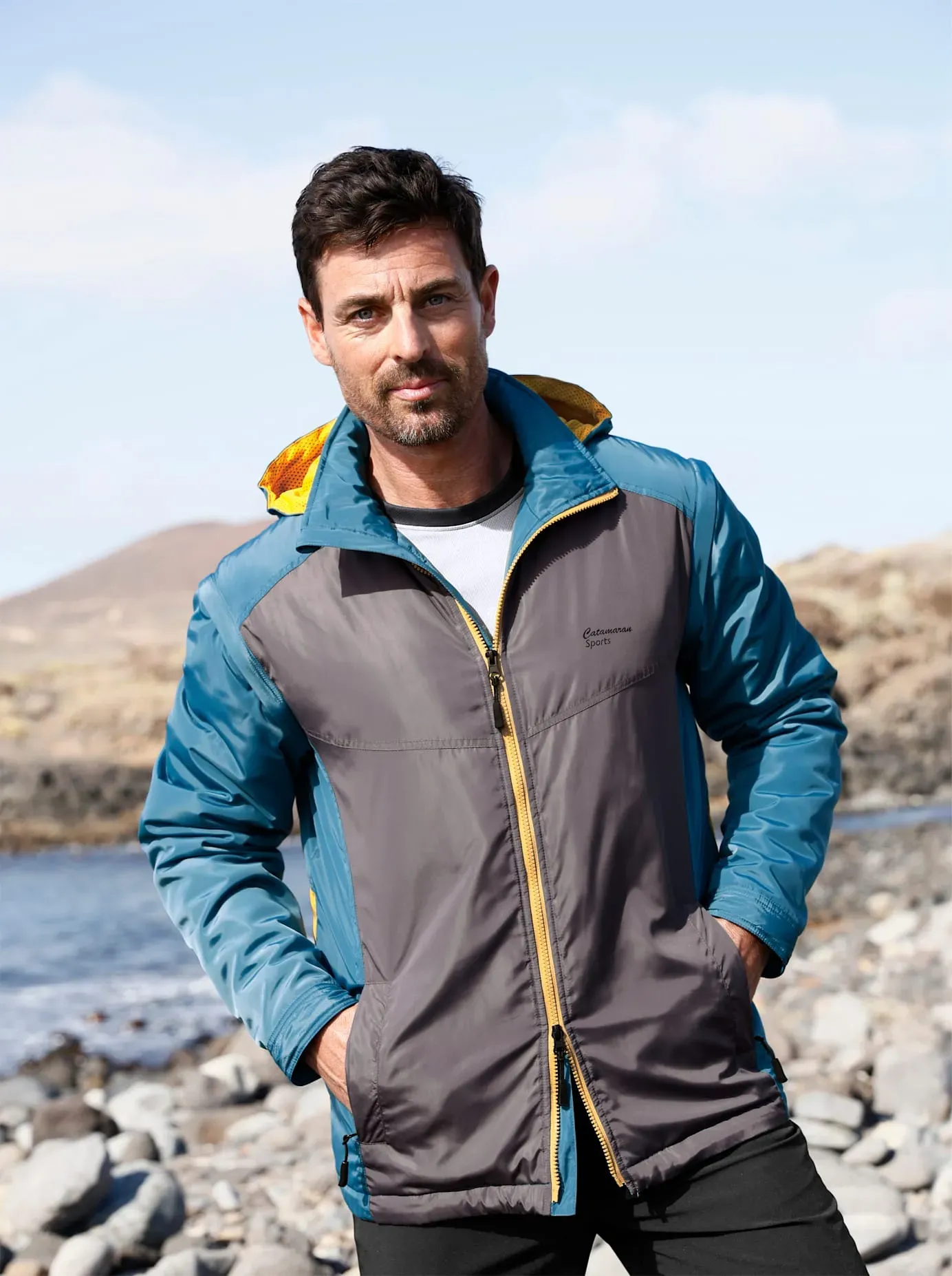 Outdoorjacke CATAMARAN, Herren, Gr. 62, blau (topas), 100% Polyester, Wattierung:100% Polyester, gemustert, mehrfarbig, unifarben, Jacken Outdoorjacke
