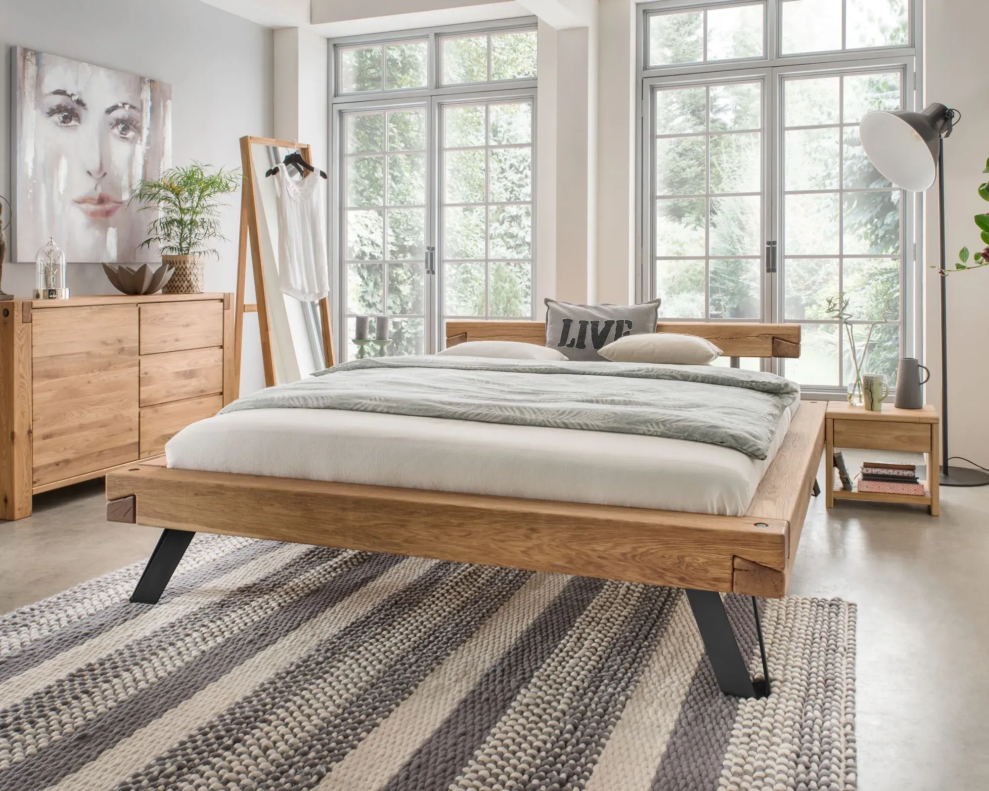 Massivholz »Vancouver 3« Wildeiche Balkenbett 140x210 cm