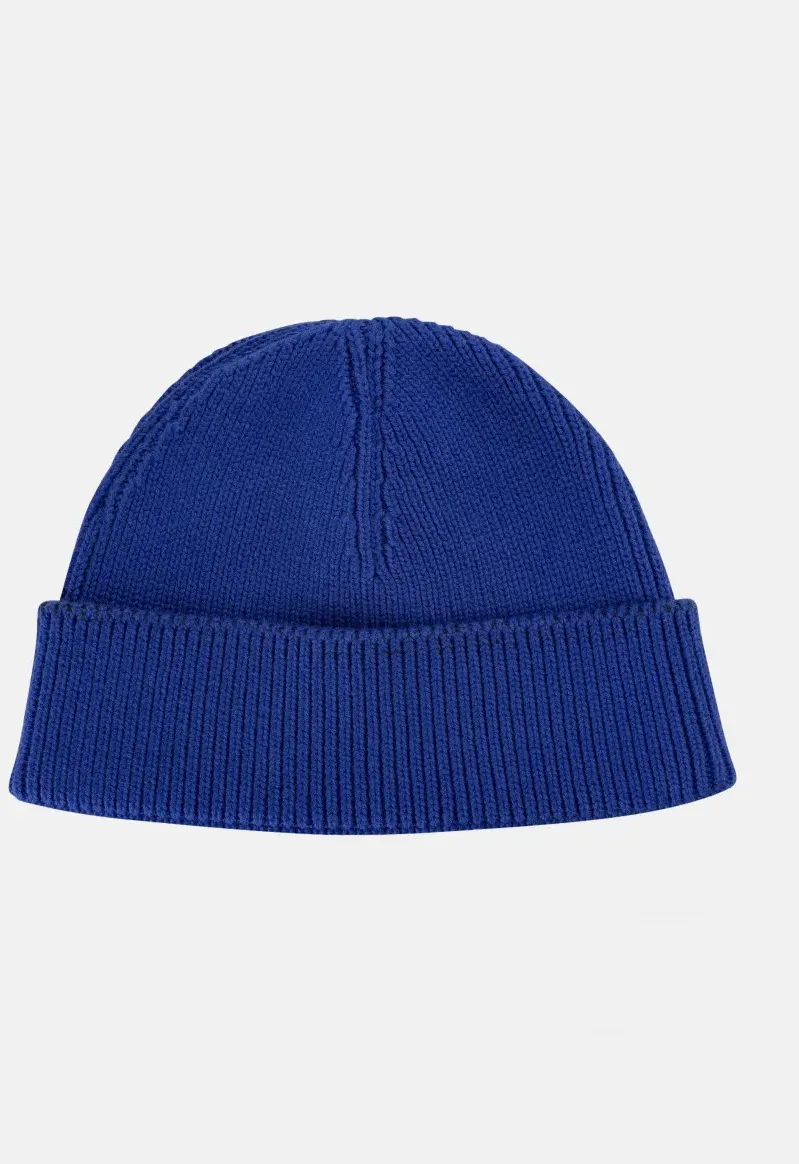 MELA kurze Rippstrick Mütze RAFI Blau Bold Dockermütze GOTS Organic