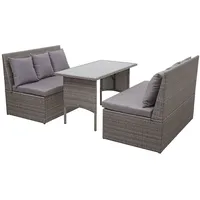 Mendler Poly-Rattan Garnitur HWC-G16, Garten-/Lounge-Set Sitzgruppe, Gastronomie 2x2er Sofa Tisch ~ grau, Kissen dunkelgrau