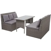 Mendler Poly-Rattan Garnitur HWC-G16, Garten-/Lounge-Set Sitzgruppe, Gastronomie 2x2er Sofa Tisch ~ grau, Kissen dunkelgrau