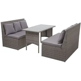 Mendler Poly-Rattan Garnitur HWC-G16, Garten-/Lounge-Set Sitzgruppe, Gastronomie 2x2er Sofa Tisch ~ grau, Kissen dunkelgrau