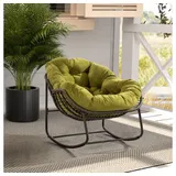 BBWL Rattanstuhl Schaukelstuhl mit Polsterkissen, wetterfester Relaxsessel, Outdoor Rattan Schaukelstuhl für Garten Terrasse Balkon grün