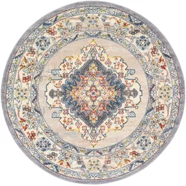 livabliss Teppich Teppich CASABLANCA rund, rund, Höhe: 13 mm, Vintage Orientteppich, Kurzflor Boho Wohnzimmerteppich, Läufer grau