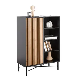 Kommode Madrid Schwarz/Naturfarben massiv