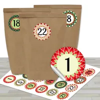 Papierdrachen Adventskalender zum Befüllen - mit 24 braunen Papiertüten und 24 rot-grünen Aufklebern - zum Selbermachen und Basteln - Mini Set Nr 17 - Weihnachtskalender für Kinder