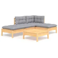 vidaXL 5-tlg. Garten-Lounge-Set mit Grauen Kissen Kiefernholz