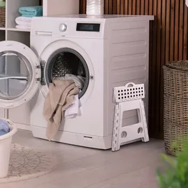 Relaxdays Klapphocker faltbar, Camping Hocker, großer Badhocker, bis 150 kg, Kunststoff, HxBxT: 39 x 39 x 32 cm, weiß