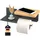 ELUNO Toilettenpapierhalter VARAZ mit 2 Ablagen, Selbstklebender Toilettenpapierrollenhalter, WC-Rollenhalter mit Klebeband zum Kleben oder zum Bohren, aus grauem Metall und Bambus