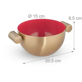 Relaxdays Servierschüssel, Edelstahl, Ø 15 cm, runde Metallschüssel zum Backen & Servieren, Küchenschüssel, gold/ rot