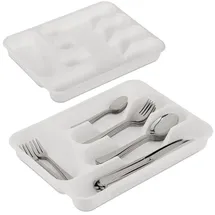 Relaxdays Besteckkasten 4er Set HxBxT: 4 x 24,5 x 32,5 cm 5 Fächer Kunststoff Weiß