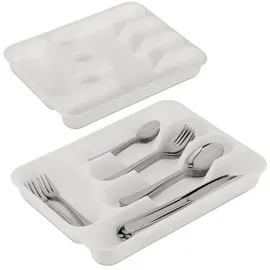 Relaxdays Besteckkasten 4er Set HxBxT: 4 x 24,5 x 32,5 cm 5 Fächer Kunststoff Weiß