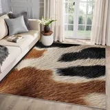 MMYAOKEN Kuhfell Teppich Wohnzimmer 60x90 Western Kuhmuster Kuhdruck Deko, Kleiner Teppich Kurzflor, Weich rutschfest Waschbare Teppiche, Fußmatte Bettvorleger Schlafzimmer Kinderzimmer