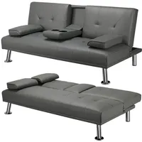 Yaheetech - 3er-Sofa Schlafsofa Couch mit Tassenhalter Gästebett, Rückenlehne neigbar 105°/140°/180°, 167 x 81,5 x 75 cm, 350 kg belastbar, grau
