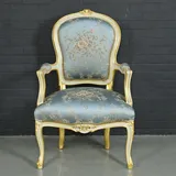 Casa Padrino Barock Salon Stuhl "Medaillon" Mod1 mit Armlehnen Helltürkis / Gold - Antikstil Stuhl