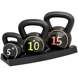 sportnow Kettlebell 3er Set 2,2kg, 4,5kg, 6,8kg Kugelhantel für Gymnastik, Schwarz