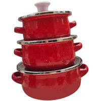 Milageto 3-teiliges Emaille-Kochtopfset mit Glasdeckel, Induktionskochtopf Suppentopf, Antihaftbeschichtung für alle Herdarten, Pastatopf Küchentopf für Zuhause Restaurantkochen, Rot