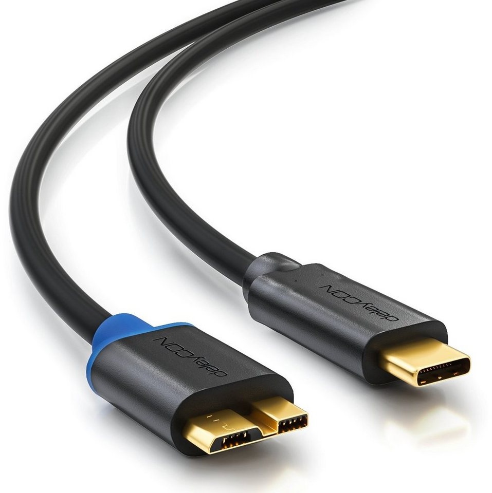 deleyCON deleyCON 2m USB C Kabel Datenkabel Ladekabel USB 2.0 microUSB zu Smartphone-Kabel
