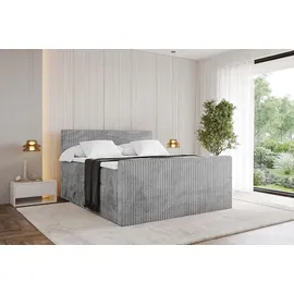 altdecor Boxspringbett mit Fußteil - TOLO-Z KING 160x200 Cord - Hellgrau - Komplett-Set mit H3 und H4 Matratzen und Topper, Polsterbett mit Bettk... - Hellgrau