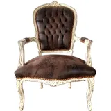 Casa Padrino Barock Salon Stuhl Braun Lederoptik / Antik Stil Creme 60 x 50 x H. 93 cm - Handgefertigter Antik Stil Stuhl mit edlem Kunstleder - Möbel im Barockstil
