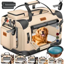 Lovpet Lovpet® Hundebox Hundetransportbox Faltbar Inkl.hundenapf Transporttasche Hundetasche Transportbox für Haustiere Hunde Und Katzen Haustiertransportbox Beige