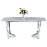 Esstisch Marmor – 170 x 90 x 75 cm Silberfarbenes Metallgestell & edle Marmorplatte - Silber