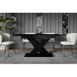 altdecor Esstisch 80 x 75 x 140 cm Schwarz Hochglanz