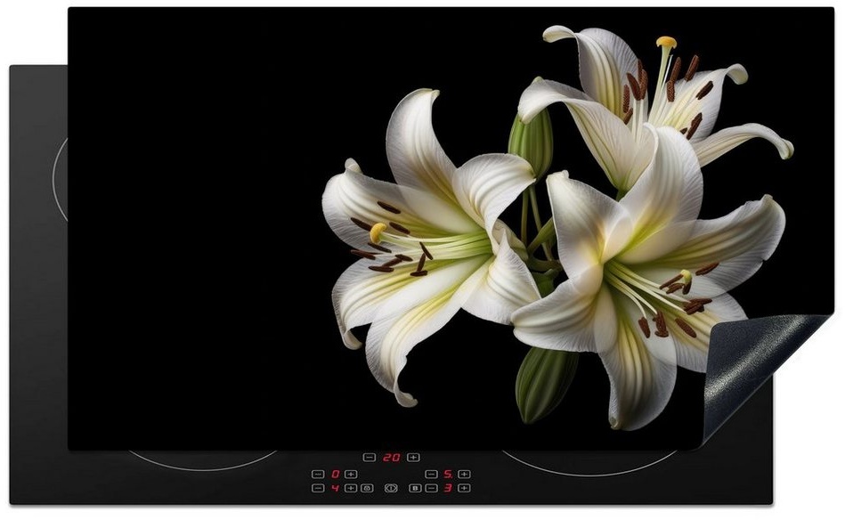 MuchoWow Herdblende-/Abdeckplatte Lilie - Blumen - Weiß - Natur - Botanisch, Vinyl, (1 tlg), 90x52 cm, Ceranfeldabdeckung für die küche, Induktionsmatte bunt 90 cm x 52 cm x 0.3 cm