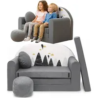 TUPPI Kindersofa mit Schlaffunktion 168x98 cm - Kindersofa Ausklappbar - Kinder Sofa für Kinderzimmer - Samtweicher Velours - 4-teilig inkl. Kissen & Puff