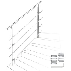 Gimisgu Treppengeländer Edelstahl Handlauf 80-180cm Geländer 0-5 Querstab Bausatz Aufmontage, 150 cm Länge, mit 4 Pfosten, für Brüstung Balkon Garten 150 cm