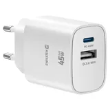 Swissten Edge GaN 1x USB-C PD 45W + 1x USB-A 18W QC Weiß