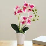 Künstliche Orchidee im Topf, 15,7 -Zoll realistische falsche Orchideenblume im Topf, Kunst Orchidee Dekorative Blumenschmuck für Büro -Home Wedding Party Dekor (Weiß lila)