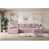 ALTDECOR Ecksofa mit Schlaffunktion und Bettkasten Corner Sofa Eckcouch Couch U-Form universal, links/rechts angeordnet Schlafcouch Ausziehbar Wohn... - Rosa