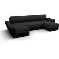 ALTDECOR Ecksofa mit Schlaffunktion und Bettkasten, Polstercouch in U-Form, rückenecht gepolstert, ideal als Gästebett - REB-U3-321x140x88cm Schwarz/Grau