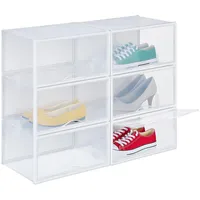 Relaxdays Schuhboxen 6er Set, Schuhorganizer, sicher stapeln mit Verbindungsstücken,