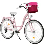 Milord Komfort Fahrrad Mit Korb Damenfahrrad, 28 Zoll, Rosa, 7 Gang Shimano - Rosa