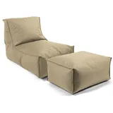 mokebo Sitzsack mit Hocker für Kinder und Erwachsene Der Sundowner Bean Bag mit Füllung oder Liege für Indoor & Outdoor in Beige Khaki