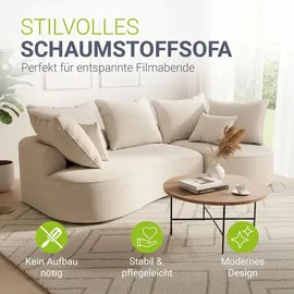 Juskys Sofa Tirano - Ecksofa L-Form, inkl. Kissen, 4-Sitzer Eckcouch, Bouclé Creme &